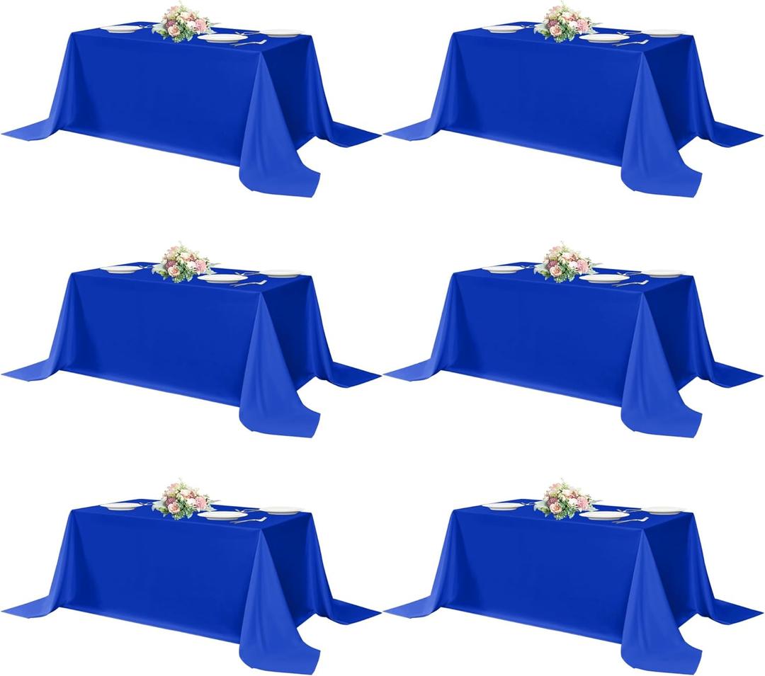 sancua Rectangle Tablecloths 6 Pack - 90x132 Inch - Royal Blue Washable Fabric Cloth Table Cloth, Large Reusable Polyester Table Covers for Wedding, Party, Birthday, Banquet