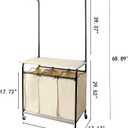 MYOYAY 3 Section Laundry Sorter with Garment Hanging Bar Rack Foldable Ironing Board, Laundry Basket Organizer Heavy Duty Laundry Hamper Rolling Cart with Lockable Wheels and 3 Removable Bags, 28.74 x 16.93 x 66.93 inches