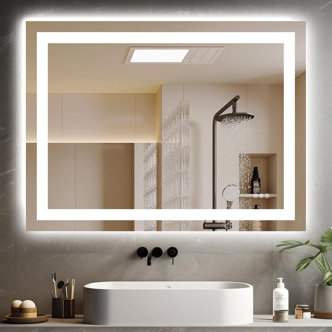 Hivone 40X30 LED Bathroom Mirror with Lights, Anti-Fog, Dimmable, Backlit + Front Lit, Smart Bathroom Vanity Mirror, Memory Function, Shatterproof, Tempered Glass (Horizontal/Vertical)