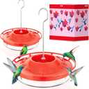 iBorn Hummingbird Feeders for Outdoors Hanging,Bee Proof Hummingbird Feeder with 14 Feeding Ports,13 OZ Saucer Humming Bird Feeders with Ant Moat,Ant Proof No Leak,Easy to Clean and Refill,2 Pack,Red