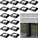 Tandefio 16 Pcs 4x4" Metal Post Skirt with Screw, Split Style Post Skirt Sleeves Base Cover, Porch Columns Wraps Glossy Black Base for Fence Stair Wood Hand and Stair Rails (Internal Size 3.5 x 3.5")