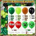 Pixel Gamer Birthday Decorations for Boys All in One Party Decor Kit with Authentic Biome Colors (Cocoa Brown, Jungle Green, Black) Includes TNT & Controller Foil Balloons, Backdrop, and Tablecloth