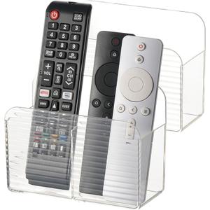 LINFIDITE 2 Pack Adhesive TV Remote Control Holder Wall Mount TV Remote Holder For Bedside Wall Remote Control Caddy Storage Organizer Stand Box （For 2 Or 4 Remote Controls – Transparent ）