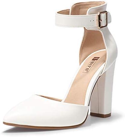 IDIFU Women's IN4 Pedazo High Block Heels Pumps Pointed Closed Toe Ankle Strap Dress Wedding Shoes, Size 8.5