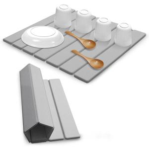 Large Stone Dish Drying Mats for Kitchen Counter , Quick Dry Absorbent Collapsible Dish Drying Mat,Diatomaceous Earth Mats for Dishes Bottles Cups,Match Any Countertop,Grey 16*12inch