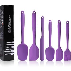 Silicone Spatulas Set, Rubber Spoon Spatula Heat Resistant Spoonula One Piece Design Seamless Spatula Non-Stick Scrapers Baking Mixing Tool (Purple)