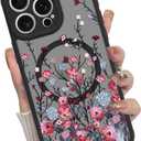 MOWIME Magnetic Floral for iPhone 13 Pro Max [Compatible with MagSafe] Cute Aesthetic Fashion Flower Translucent Matte Hard Back Shockproof Anti-Scratch Phone Case-Red Flower