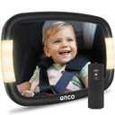 Onco LED Baby Car Mirror with Light - 2 Modes for Day & Night Driving, 100% Shatterproof & Shakeproof Car Mirror for Baby with 360 Rotation