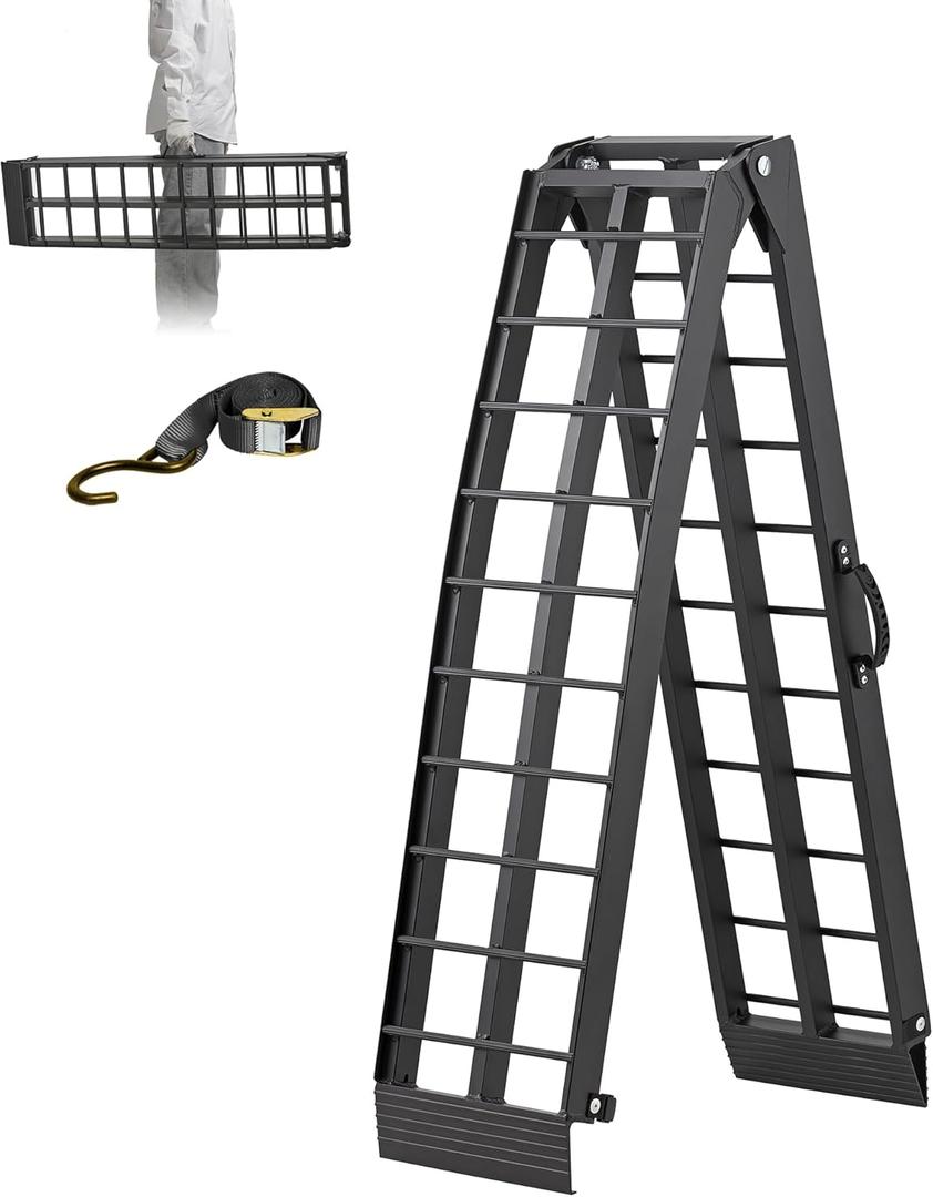 LEMNISCATE Motorcycle Ramp, Aluminum Loading Ramps for Pickup Trucks, 7.5FT Folding Bike Ramp with Handle & Buckle, for Bicycles, Lawn Mowers, UTV, ATV, 750 LBS Capacity, 89"x12", 1PC, Black