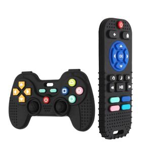 Hooku 2 Pack Silicone Teething Toys for Babies 0-6 Months, Teethers for Babies 6-12 Months, Remote Teether for Baby, Sensory Toys for Babies, Baby Chew Toys KLW8808 (Black+Black)