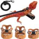 Bearded Dragon Harness and Leash Set, Adjustable Nylon Bearded Dragon Accessories with Vests, 6.56ft Lead for Reptile Training & Walking Accessories(Brown)