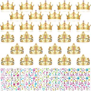 Yaomiao 66 Pieces Foam Princess Tiaras DIY Crowns Kids Party Favors Craft Crystal Diamond Sticker Girls Making Your Own Tiara (Gold)