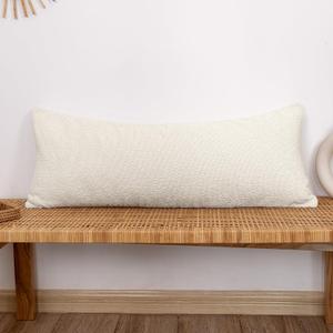 JoraLion 14x36 inch Boucle Lumbar Pillow Cover, Cream Woven Texture Neutral Long Pillow Cover Breathable Cushion Case for Couch Sofa Bed Living Room Home Decor (Cover Only)