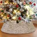 Lanpn Natural Rattan Christmas Tree Collar 36 inch, Decorative Wicker Woven Tree Skirt Ring Stand Base Cover Rustic Farmhouse for XL Large Big Huge Oversize Artificial Trees Xmas Decor (White)
