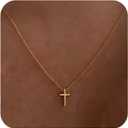 Easter Basket Stuffer Cross Necklace for Women, Dainty 14K Gold Plated Cross Pendant Small Cross Choker Cute Gold Necklaces for Women Trendy Cute Baptism Religious Faith Jewelry Teen Gifts