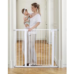 COMOMY 36" Extra Tall Baby Gate for Stairs Doorways, Fits Openings 29.5" to 43.3" Wide, Auto Close Sturdy Safety Dog Gate for House, Pressure Mounted Easy Walk Through Pet Gate with Door, White