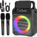 VTSGN Portable Karaoke Machine, Dual Wireless Microphones, LED Light Show, PA System with TF Card/USB/AUX/FM/Recording, Perfect for Parties, Adults & Kids