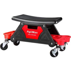 AgiiMan Mechanic Stool - Detailing Garage Rolling Stool with Wheels, Automotive Roller Creeper Seat Chair Repair Tools Tray, 2 Tool Storage Drawers Under Seat, 300 Lbs Capacity