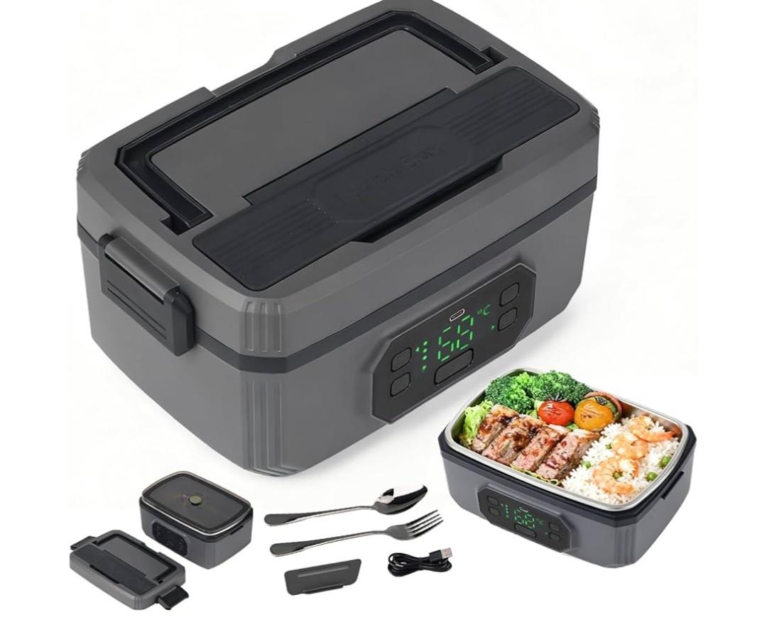 Rechargeable Adult Wireless Heated Lunch Box, 21000mAh Battery-Powered,Automatic Temperature Control Insulated Container,1.2L Leak-Proof Stainless Steel Container Ideal for Office/Truck/Outdoor Use