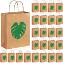 Kolldenn 24 Pcs Kraft Hawaiian Tropical Gift Bags Palm Leaves Luau Party Favor Goodie Treat Bags with Handle for Summer Hawaii Aloha Festival Party Supplies