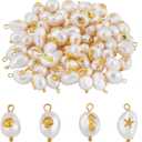 40 Pieces Pearl Charm Pendant Natural Keshi Pearl Pendants Oval Pearl Charm with Brass Loops for Jewelry Necklace Earring Bracelet Making Crafts