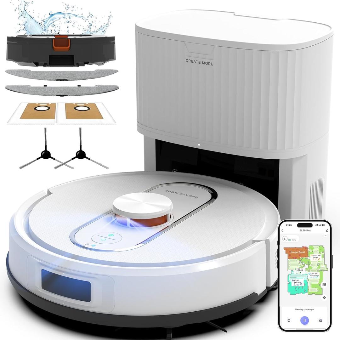 Bagotte Robot Vacuum and Mop Combo, 6000Pa Robotic Vacuum with Mapping, Self-Emptying Station for 90 Days Hands-Free Cleaning, LiDAR Navigation,Wi-Fi/App/Alexa Voice Control, for Carpets Hard Floors (Ivory White)