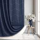 Navy Blue Woven Fabric Cute Shower Curtain, 72 x 72 Tufted Chevron Textured Striped Modern Minimalist Cloth Shower Curtain for Bathroom