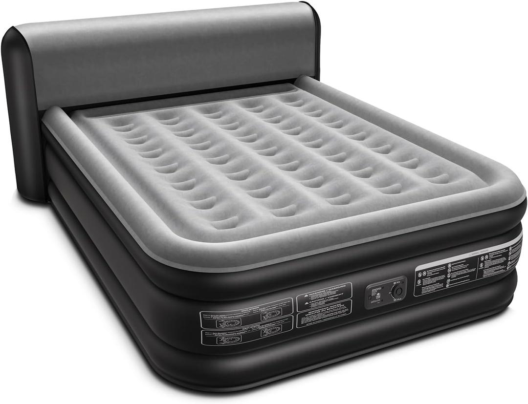 Queen Air Mattress with Built in Pump 18" Raised with 33" Headboard Luxurious Comfort Queen Blow Up Mattress for Home and Guests 3 Minutes Fast Inflate/Deflate 660 lbs Max