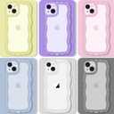 Anuck for iPhone 14 Case Wavy Edge Clear Back Design, Anti-Slip Grip Cute Wave Curly Frame Shape Shockproof Soft TPU & Hard Bumper Protective Phone Case Cover for Women Girls, Clear Purple