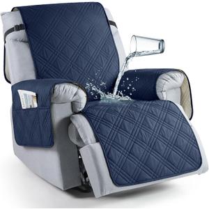 TAOCOCO 100% Waterproof Recliner Chair Cover, Small Recliner Covers for Recliner Chair with Pocket, Non Slip Reclining Chair Cover Furniture Protector for Kids, Pets(20'', Navy Blue)