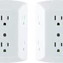 GE 6-Outlet Extender, 2 Pack, Grounded Wall Tap, Adapter Spaced Outlets, 3-Prong Outlet Splitter, Multiple Plug, Quick and Easy Install, Cruise Essentials, UL Listed, White, 40222