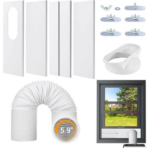 Mrrihand Portable AC Window Vent Kit with 5.9" Exhaust Hose & Coupler, Upgraded Seamless Air Conditioner Window Vent Kit, Adjustable Window Seal for Sliding Vertical & Horizontal Window