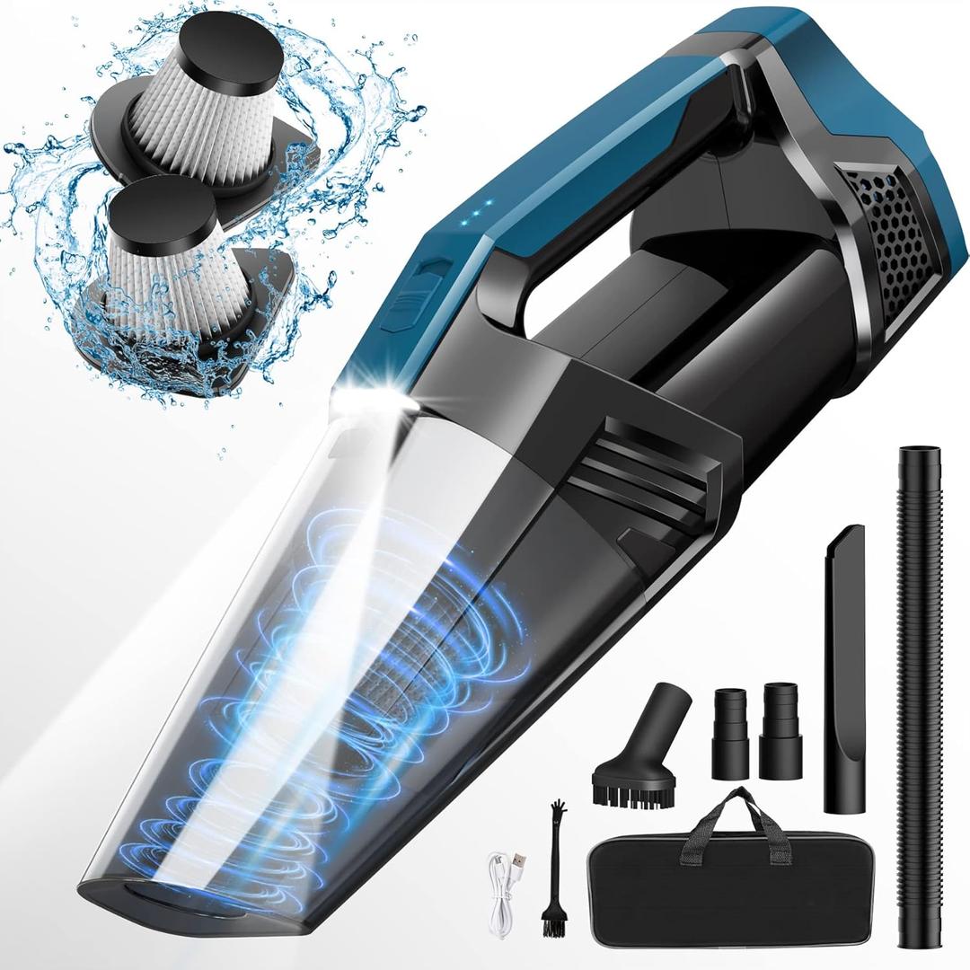 Blestan Cordless Car Vacuum Lightweight High Power Handheld Vacuum Cleaner with LED Light, Hand Vacuum for Car Home Office and Pet Hair, Black Blue