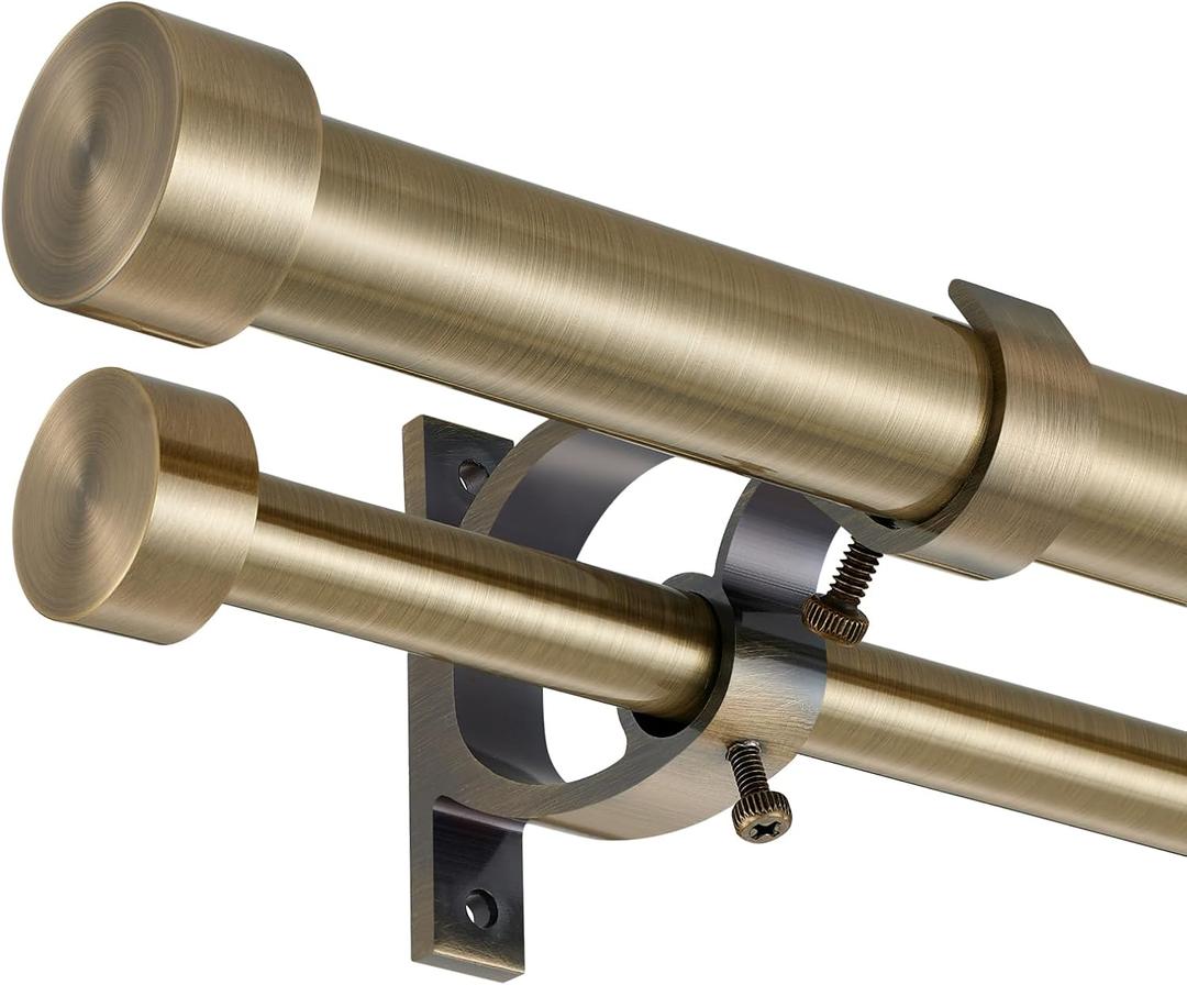 Lwiiom Double Blackout Curtain Rods 72 to 144 Inches (6-12 Feet),1-Inches Front and 5/8 Inches Back Adjustable End Cap Double Window Drapery Rod for Drapes and Curtains,Antique Bronze
