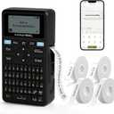 SUPVAN E11 Bluetooth Label Maker Machine with 4 Tapes, Support Keyboard & App with 30+ Fonts and 660+ Icons, Rechargeable Inkless Labeler for Home, Kitchen, Office, School, Organization, Black