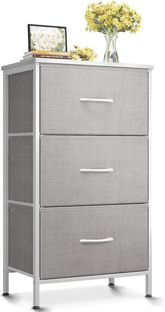 AODK Dresser for Bedroom Nightstand Small Chest of Drawers End Table for Living Room, Closet with 3 Storage Drawers Organizer Clothes, Light Grey