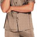 Ekouaer Men Satin Silk Pajamas Set with Pockets Sleepwear Shorts Satin Summer Loungewear 2 Piece Button Down Set S-3XL (Brown, L)