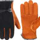 HLDD HANDLANDY Leather Work Gloves for Men & Women, Adjustable Wrist Cowhide Gardening Glove with Reinforced Palm for Driver (Medium, Black-coffee)