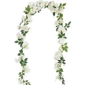2 Pcs Artificial Flowers Garland for Outdoors White Faux Gardenia Garland 12Ft Silk Rose Hanging Vines Floral for Wedding Arch Party Wall Garden Ceremony Backdrop Fence Spring Decor