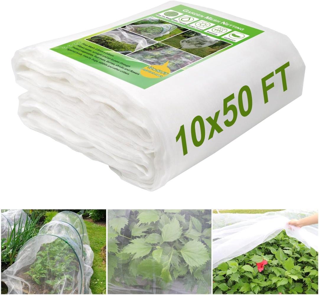 KLEWEE 10 x 50 FT Garden Mesh Netting, Ultra Fine Plant Netting Covers, Garden Netting for Raised Beds Vegetables, Fruit Tree Netting for Blueberry Bushes Barrier Screen Protection Net Cover