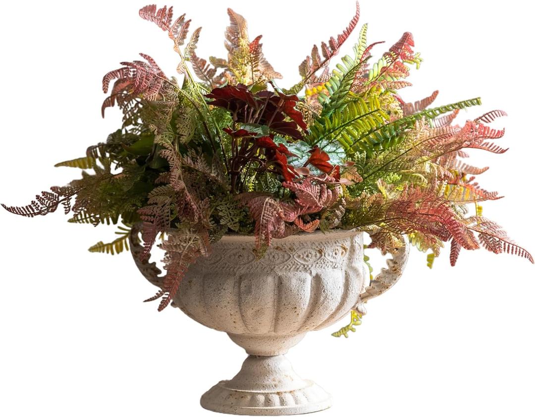 Vintage Urn Planter with Embossed Pattern, Decorative Flower Pot, Classic Round Plant Pot, European Shabby Chic Centerpiece for Mantel, Table, Entryway or Living Room Decor13.6 * 11.9 * 8.5 in