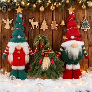 3 Pcs 14.5 Inch Large Christmas Plush Gnome Standing Decorations Swedish Tomte Gnomes Xmas Plush Table Decor 15.7 Christmas Tree for Xmas Home Tables Centerpieces Tiered Tray Decor