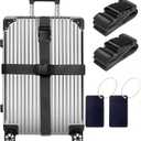 2 x 4-piece Set of Lockable Luggage Straps - Two Luggage Straps and Two Luggage Tags to Protect Your Luggage from Bursting, Suitable for suitcases 20-32 in(Black Strap (excluding Password Lock))