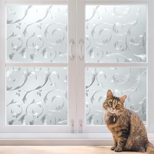 Rabbitgoo Window Privacy Film, Frosted Glass Window Film Decorative for Glass, Sun UV Blocking Static Cling Floral Door Covering, Removable House Tint, 3D Vine Pattern, 17.5" x 78.7"