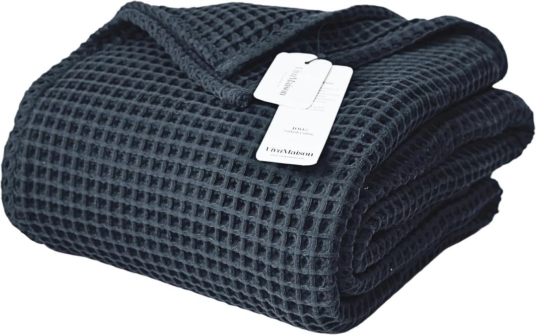Premium Waffle Throw Blanket Queen XL Size Anthracite - Luxury, Pure 100% Turkish Cotton, Light & Airy Waffle All-Season Quilt - Decorative Bedspread (Anthracite, Queen XL 95" x 102" Inch)