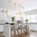 BYOLIIMA Modern Gold Globe Pendant Light Mid Century Chandelier 1-Light Brushed Brass Ceiling Hanging Lighting Fixture with White Globe Glass Lampshade for Kitchen Island Dining Room Bedroom (2 Pack)