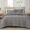 Brooklyn Loom Solid Cotton Percale Grey Full/Queen 3 Piece Comforter Set, Solid Color Themed, Oeko-TEX Certified Confidence