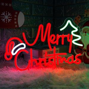 Merry Christmas Neon Sign, LED Christmas Neon Light for Wall Decor, Dimmable Acrylic Christmas Hat Neon Light, Merry Christmas Light up Sign for Outdoor Indoor Window Bedroom Wedding Bar Party Gift