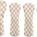 Golf Head Covers for Woods and Driver Fairway Hybrid Funny PU Leather Golf Club Head Covers for Women Men Golf Accessories for Halloween Christmas Birthday Present (Wood Set - 4 Pcs, Beige Checkered)