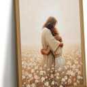 Jesus Hugging Woman Wall Art Christian Poster Religious Canvas Wall Decor Christ Lds Pictures Jesus Embracing Girl Prints Modern Painting for Living Room Bedroom 16x24 Inch Framed